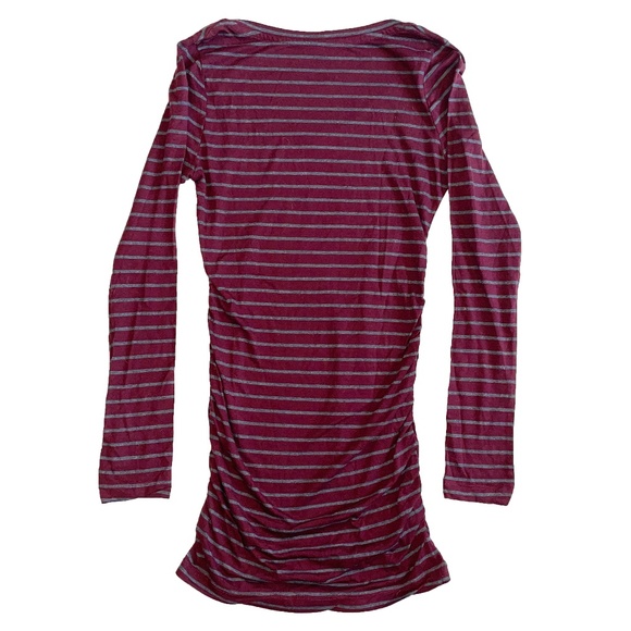 BNWT Stripe Cotton & Modal V-Neck Tunic  in Burgundy & Gray Size XS - Picture 2 of 4
